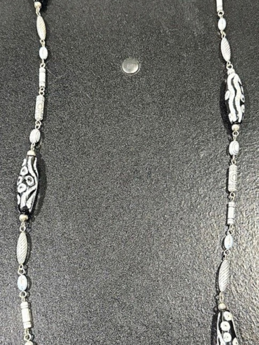 Brighton Long Silver Tone Black Beaded Statement Necklace Italy